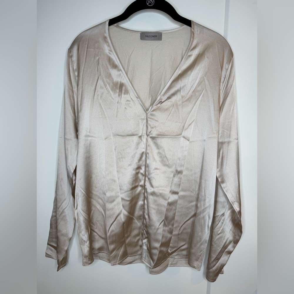 Falconeri Silk long sleeve v-neck blouse size Medium Champagne Color